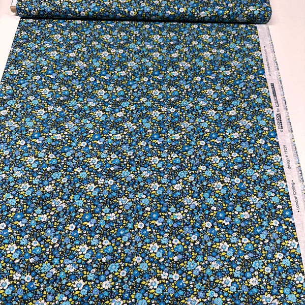 London Calling SRKD-19229-77 Blueberry Floral Cotton Lawn Fabric Robert Kaufman