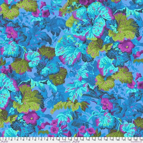 Philip Jacobs Kaffe Fassett Grandiose Turquoise Vintage Floral Cotton Fabric, Free Spirit Fabrics PWPJ013.TURQUOISE