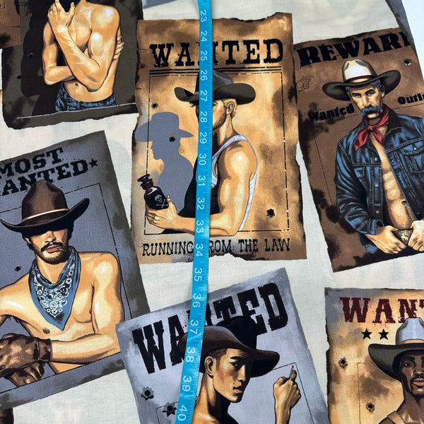 Wanted Sexy Outlaws Pin Up Men Cotton Fabric by Alexander Henry, Parchment