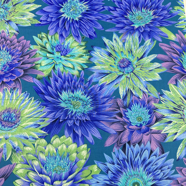 Tropical Water Lilies Blue Philip Jacobs for Kaffe Fassett Cotton Fabric, Free Spirit Fabric