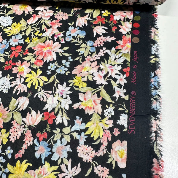 Sevenberry Petite Garden Lawn Floral Cotton Lawn Fabric,  Robert Kaufman SB-6117D3-5 BLACK