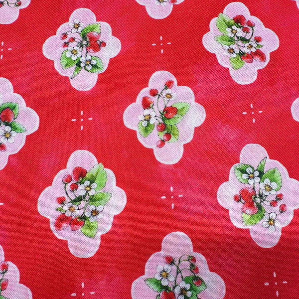 Strawberry Season Briar Hill Designs from Wishwell Cotton Fabric, Robert Kaufman ABYD-22312-98 STRAWBERRY