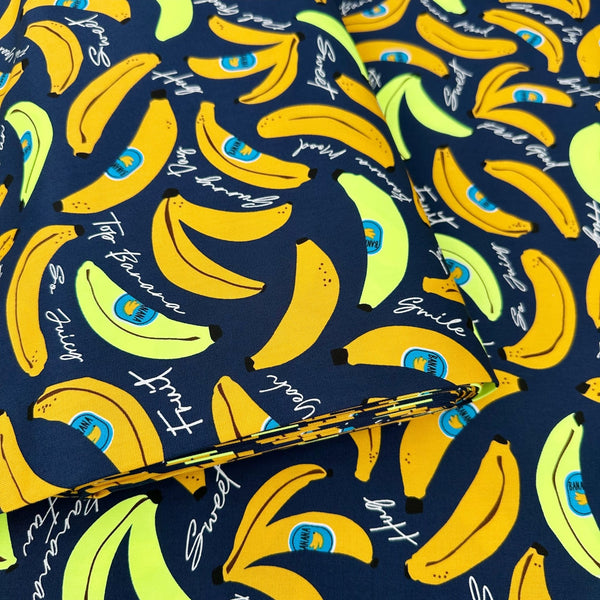 Banana Mood Cotton Oxford fabric shown on bolt, imported from Japan