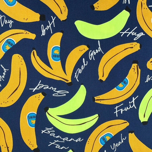 Banana Mood Cotton Oxford Fabric in Neon Yellow & Navy, imported from Japan, full view
