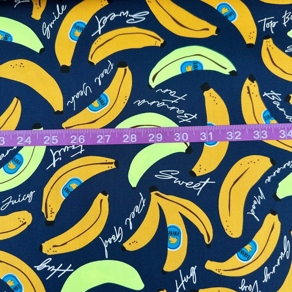 Banana Mood Cotton Oxford fabric shown with scale reference, imported from Japan