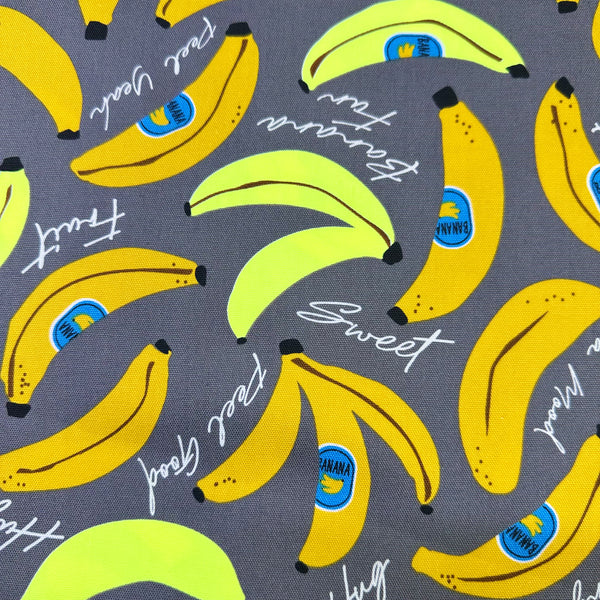 Banana Mood Oxford cotton fabric in neon yellow and gray, Japanese Import, medium weight cotton for sewing and quilting