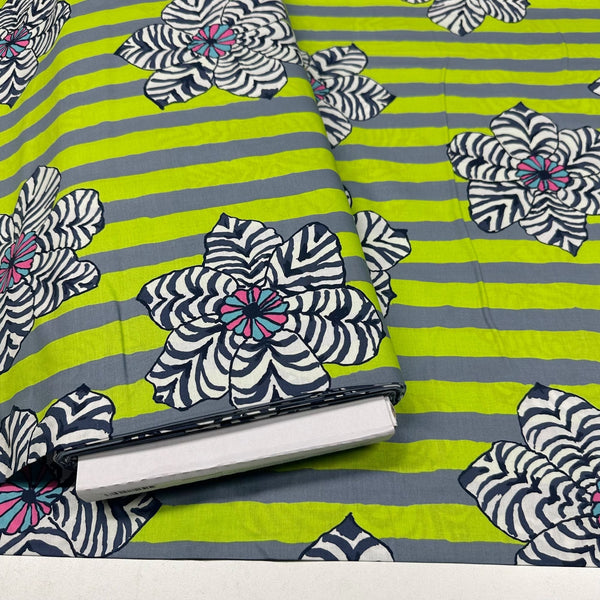 Zebra Lily Green Brandon Mably for Kaffe Fassett Cotton Fabric, Free Spirit Fabric