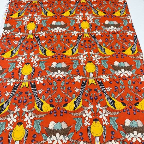 Berry Gifted Vermillion Birds of a Feather by Rachel Hauer Cotton Fabric, Free Spirit Fabrics