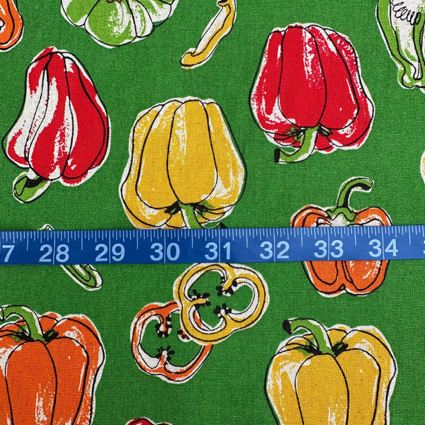 Scale of Bell Pepper Canvas Fabric by Cosmo Textiles, style AP62105-D, featuring bell pepper print, in green