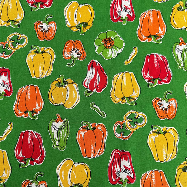 Bell Pepper Canvas Fabric by Cosmo Textiles, style AP62105-D, featuring bell pepper print, in green
