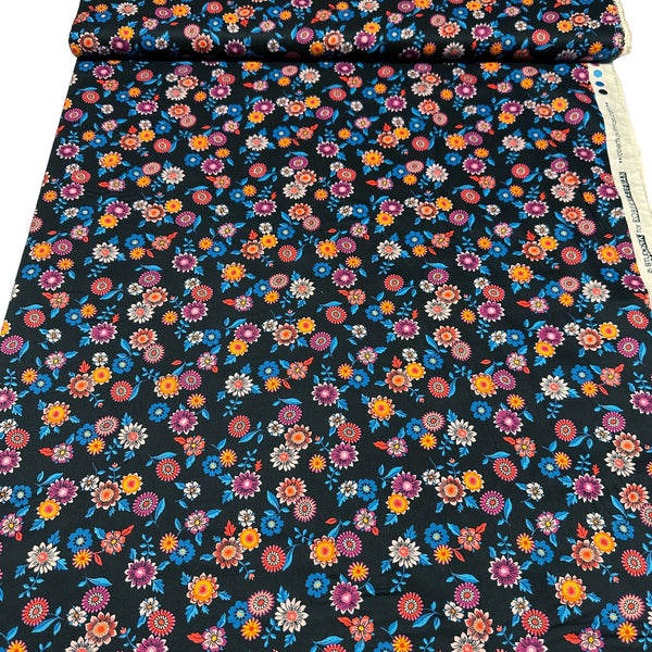 London Calling SRKN-21237-2 Black Floral Cotton Lawn Fabric Robert Kaufman