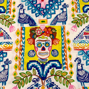 Alexander Henry Ikat de Palanco Frida Kahlo Sugar Skull Cotton Fabric on White
