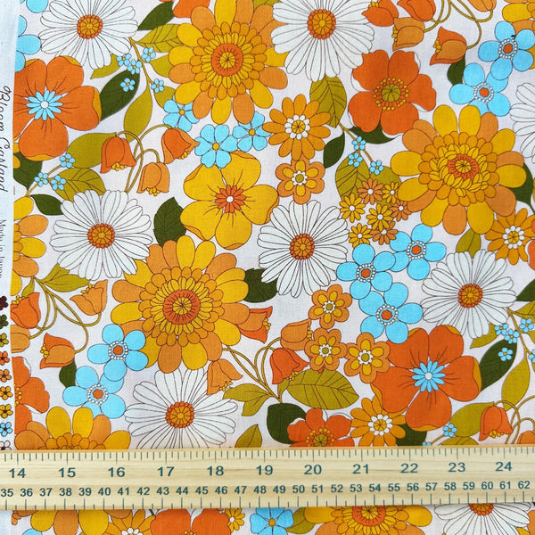 Stock photo of Bloom Garland Retro Floral Cotton Fabric by Koko Seki, in natural, imported from Japan