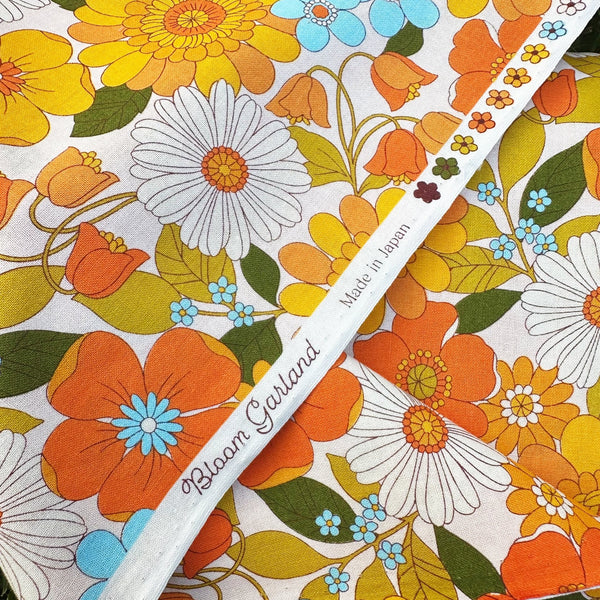 Selvage of Bloom Garland Retro Floral Cotton Fabric by Koko Seki, in natural, imported from Japan