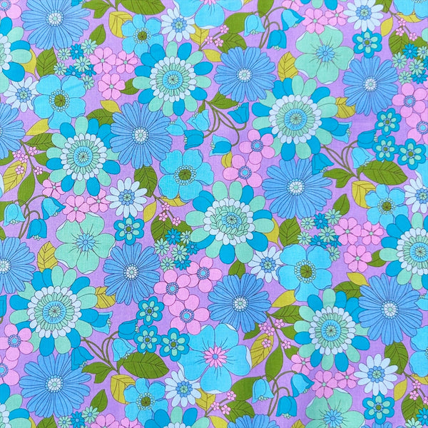 Full view of Bloom Garland Retro Floral Cotton Fabric by Koko Seki, in purple, imported from Japan