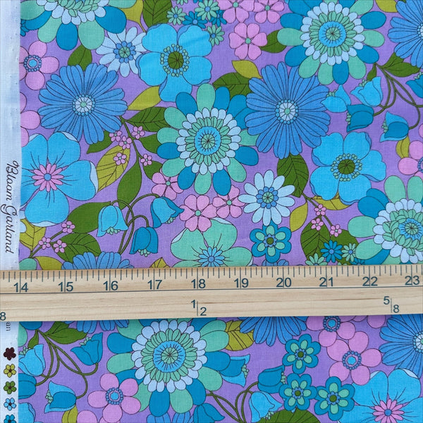 Scale of Bloom Garland Retro Floral Cotton Fabric by Koko Seki, in purple, imported from Japan