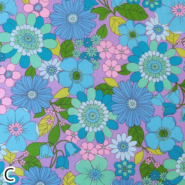 Stock photo of Bloom Garland Retro Floral Cotton Fabric by Koko Seki, in purple, imported from Japan
