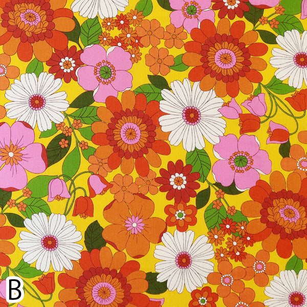 Stock photo of Bloom Garland Retro Floral Cotton Fabric by Koko Seki, in yellow, imported from Japan