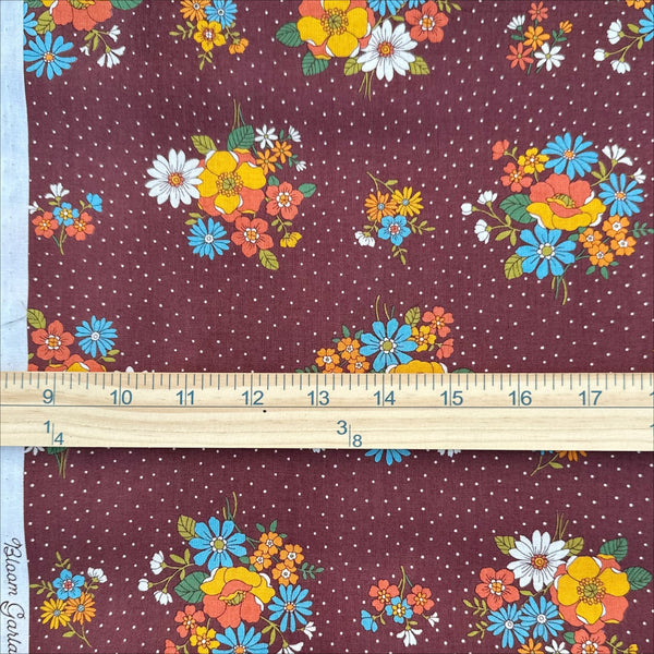 Scale of Bloom Garland Retro Floral and Polka Dot Cotton Fabric by Koko Seki, in brown, imported from Japan