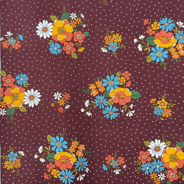 Bloom Garland Retro Floral and Polka Dot Cotton Fabric by Koko Seki, in brown, imported from Japan
