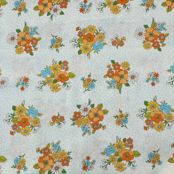 Full view of Bloom Garland Retro Floral and Polka Dot Cotton Fabric by Koko Seki, in natural, imported from Japan