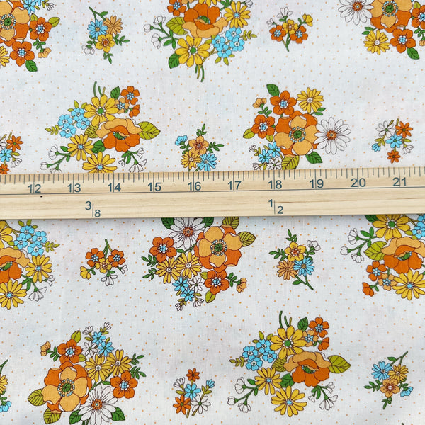 Scale of Bloom Garland Retro Floral and Polka Dot Cotton Fabric by Koko Seki, in natural, imported from Japan