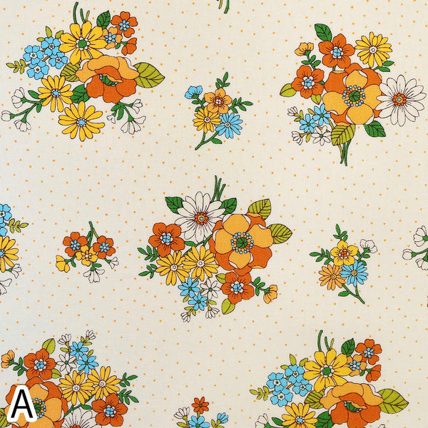 Stock Photo of Bloom Garland Retro Floral and Polka Dot Cotton Fabric by Koko Seki, in natural, imported from Japan