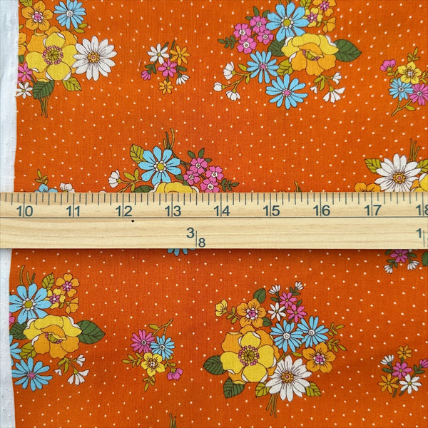 Scale of Bloom Garland Retro Floral and Polka Dot Cotton Fabric by Koko Seki, in orange, imported from Japan