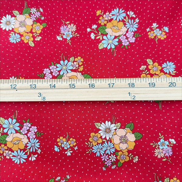 Scale of Bloom Garland Retro Floral and Polka Dot Cotton Fabric by Koko Seki, in red, imported from Japan