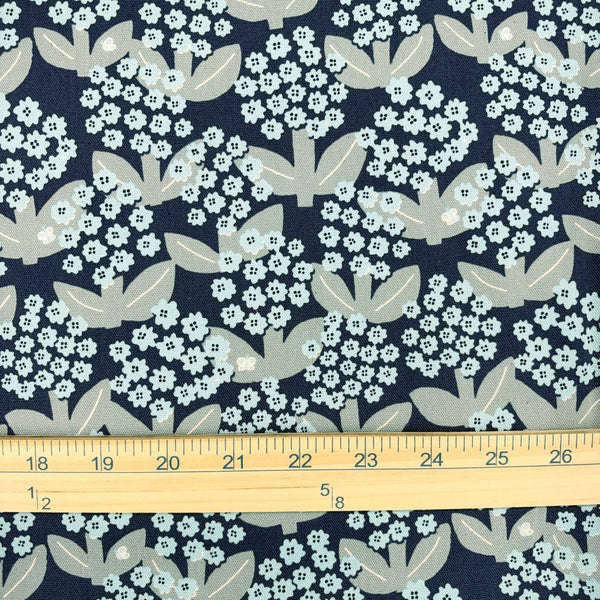 Scale of Blooming Day cotton oxford fabric by Kokka in navy, YKA-41050-1E