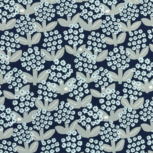 Blooming Day cotton oxford fabric by Kokka in navy, YKA-41050-1E