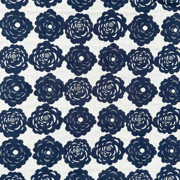 Blooming Rose double weave jacquard fabric by Cotton Kobayashi in navy and natural