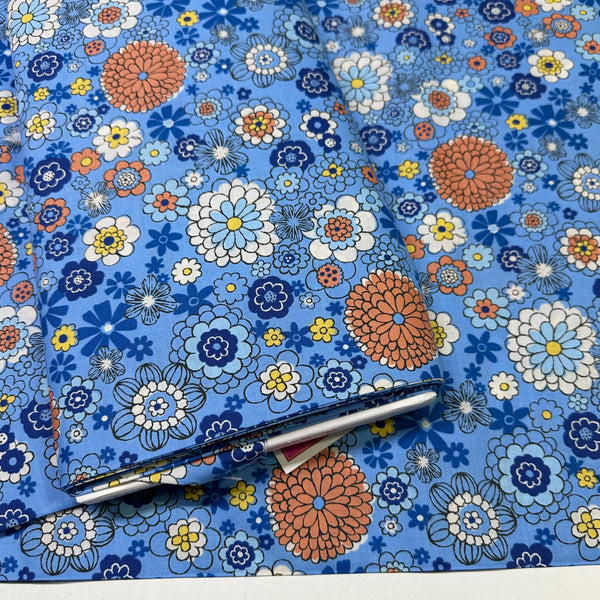 Bolt of Blue floral cotton fabric by Petit Voyage, imported from Japan
