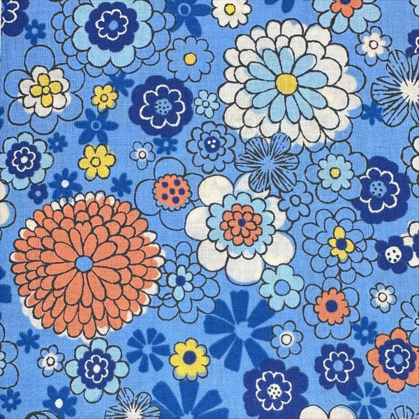 Blue floral cotton fabric by Petit Voyage, imported from Japan