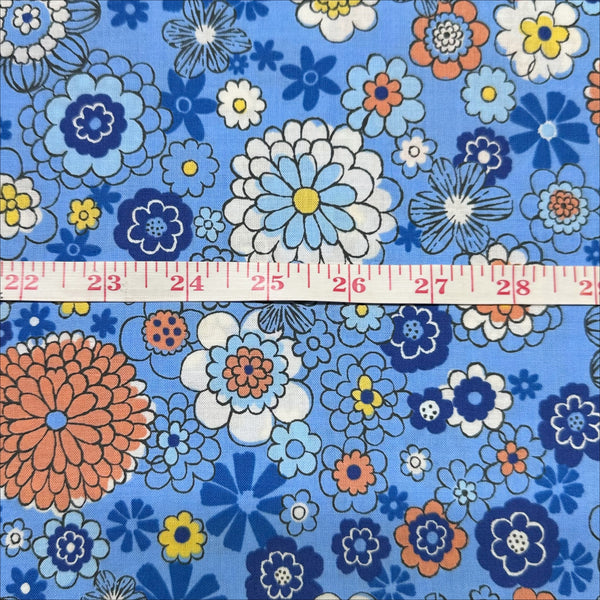 Scale of Blue floral cotton fabric by Petit Voyage, imported from Japan