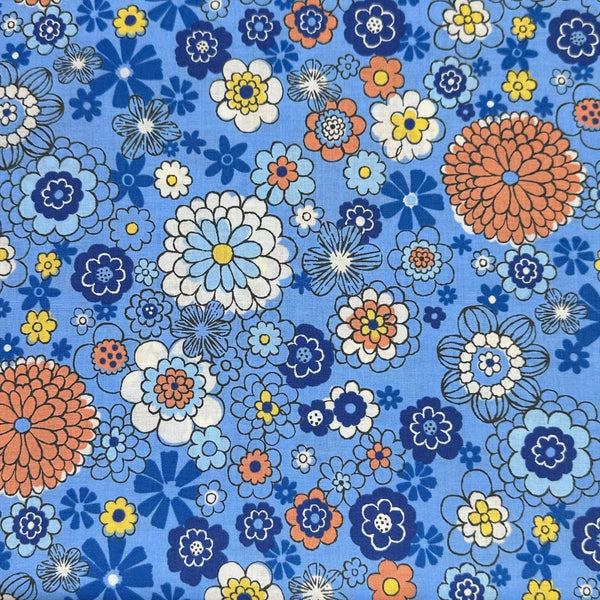 Blue floral cotton fabric by Petit Voyage, imported from Japan