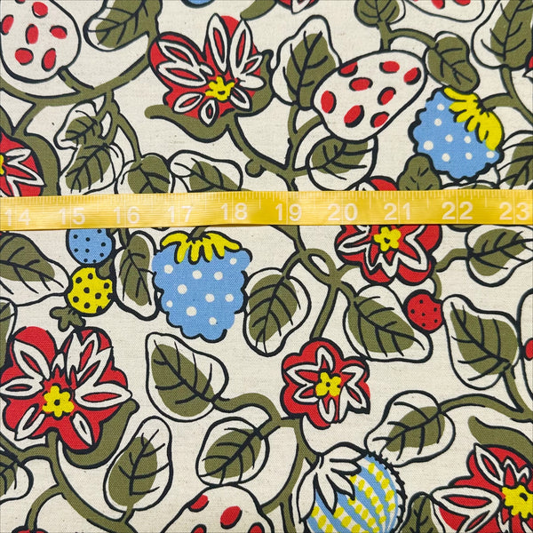 Botanical Fruit Canvas Fabric in Natural/Red by Cotton Kobayashi – Scandinavian-style fruit designs on cotton linen canvas, imported from Japan-scale