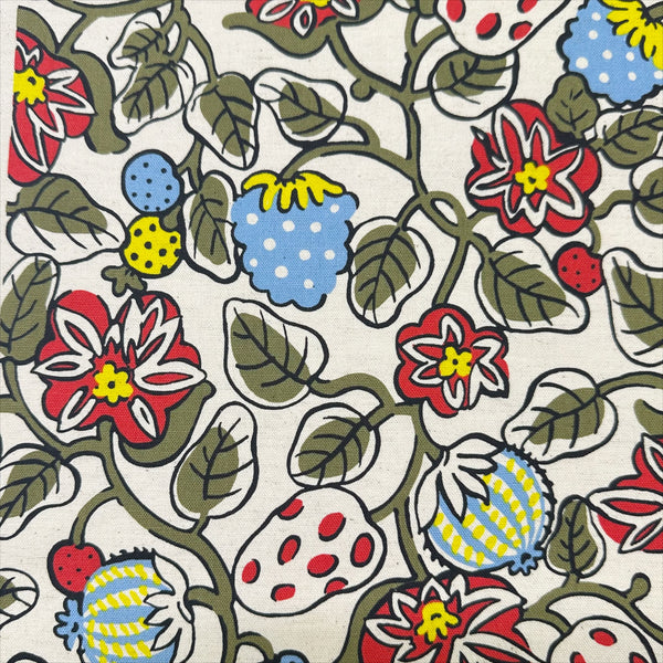 Botanical Fruit Canvas Fabric in Natural/Red by Cotton Kobayashi – Scandinavian-style fruit designs on cotton linen canvas, imported from Japan