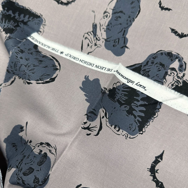 Alexander Henry Scary Influencers Grey Cotton Fabric Halloween Haunted Spooky