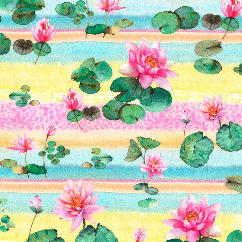 Lotus and Koi by Lauren Wan Cotton Fabric, Robert Kaufman AVMD-22607-192 SPRING