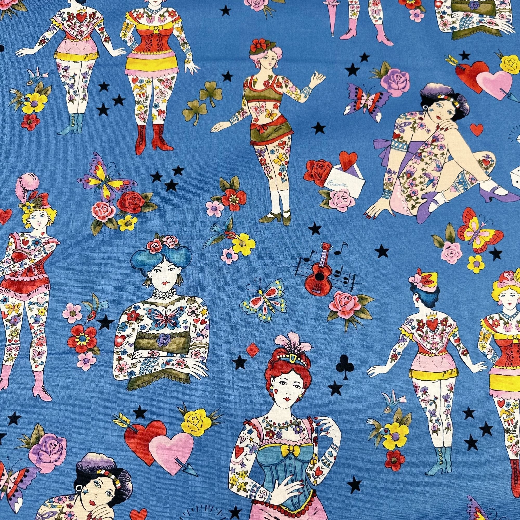 Pretty in Ink Cotton Fabric by Alexander Henry, Chambray