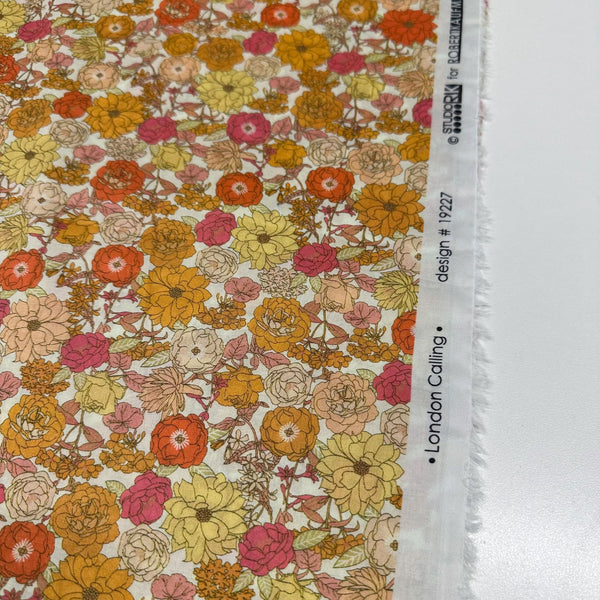 London Calling SRKD-19227-152 Creamsicle Floral Cotton Lawn Fabric Robert Kaufman