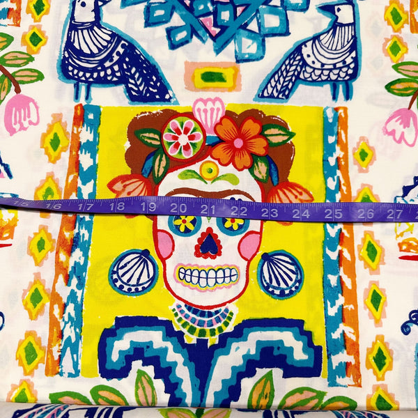 Alexander Henry Ikat de Palanco Frida Kahlo Sugar Skull Cotton Fabric on White