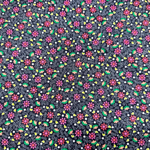 London Calling SRKN-21245-2 Black Floral Cotton Lawn Fabric Robert Kaufman