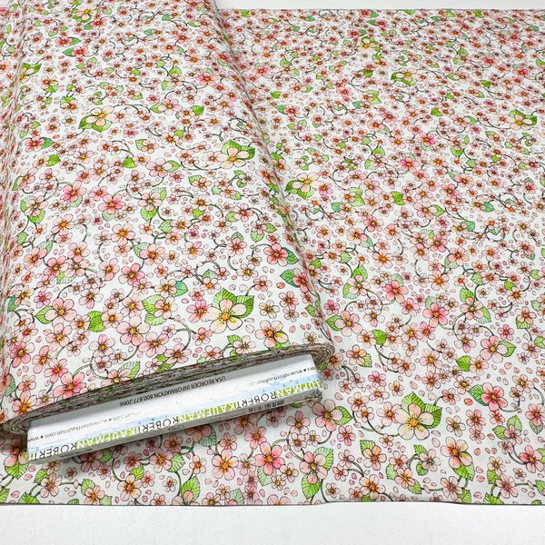Strawberry Season Briar Hill Designs from Wishwell Cotton Fabric, Robert Kaufman ABYD-22313-1 WHITE