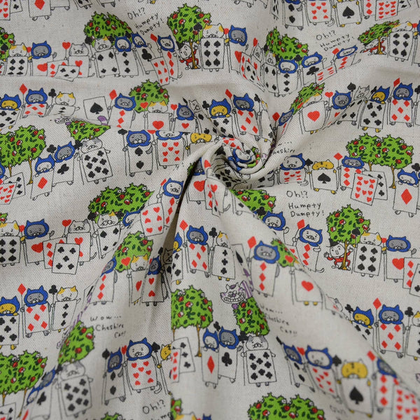 Card Guard Cats canvas fabric in natural featuring cats dressed as playing card guards by Cotton Kobayashi