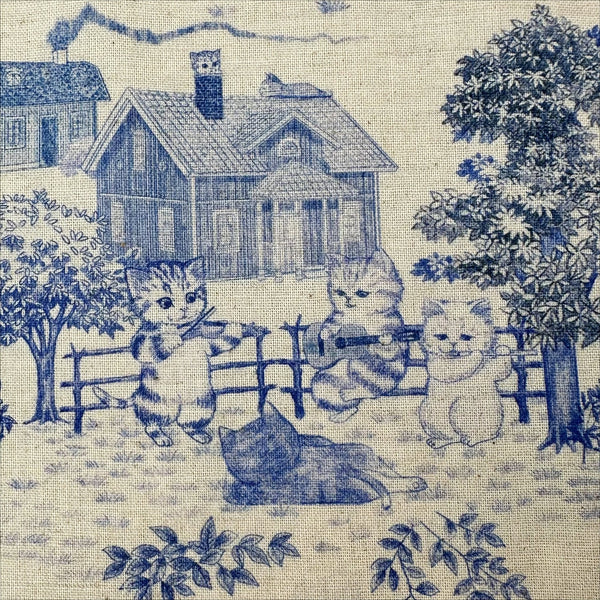 Music scene in Cat Garden Cotton Linen Fabric by Yukiemon for Hokkoh, featuring toile-style cat illustrations, imported from Japan