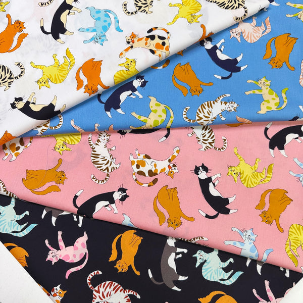 Cat Punch cotton broadcloth fabric by Sevenberry, Japanese import featuring playful cat print
