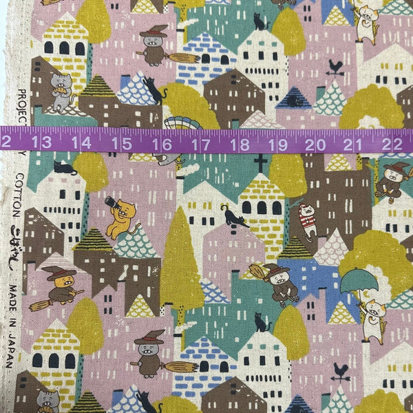 Scale of Cats Emergency Landing Cotton Linen Canvas fabric by Cotton Kobayashi, style KTS-7204 D, in beige