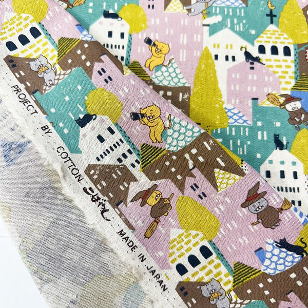 Selvage of Cats Emergency Landing Cotton Linen Canvas fabric by Cotton Kobayashi, style KTS-7204 D, in beige
